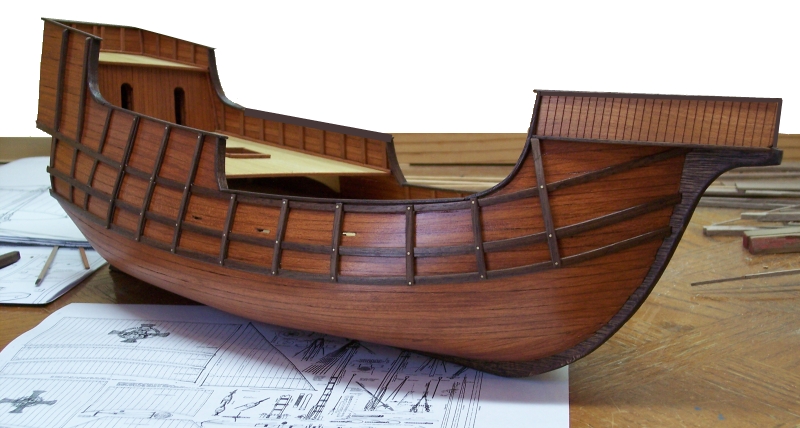 The hull is made out of Walnut, and Cherry Wood, decked in Poplar Wood
